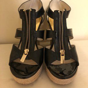 MK | Black Patent Leather Wedges | 7.5